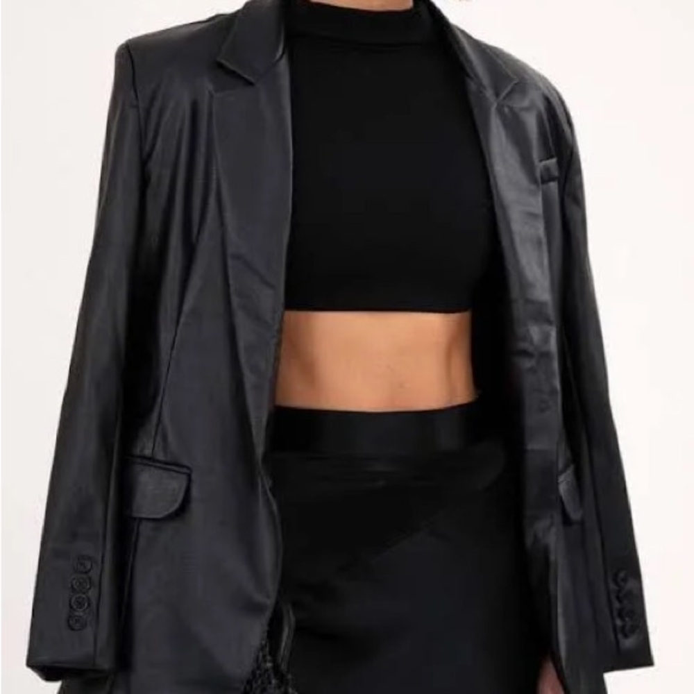 NONchalant Black Blazer Sleek Formal Design - Faux Leather NWT XS
